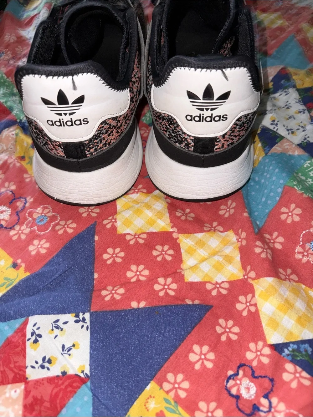 adidas Men’s Black & Pink Patterned Knit Athletic Sneakers